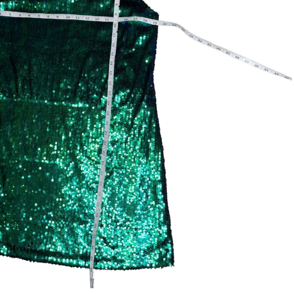 Allegra K Green Glitter Sequin V Neck Spaghetti Strap Mini Party Dress Sz Large - Picture 8 of 9